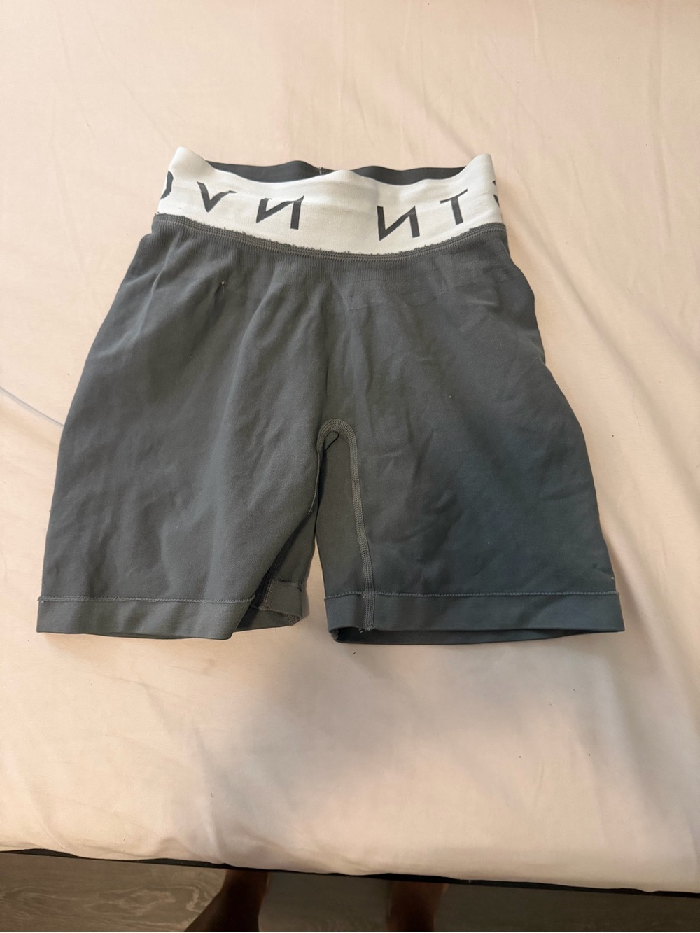 NVGTN Gray Athletic Compression Shorts with White Branded Waistband